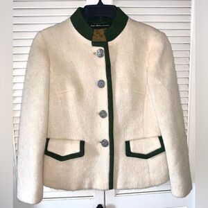 Lodenfrey Military Style Mohair and Wool Jacket Ivory with green trim women’s 8
